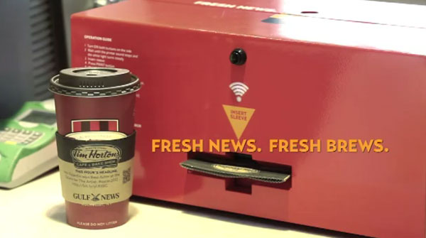 Tim Hortons printing news tweets on sleeves in the UAE